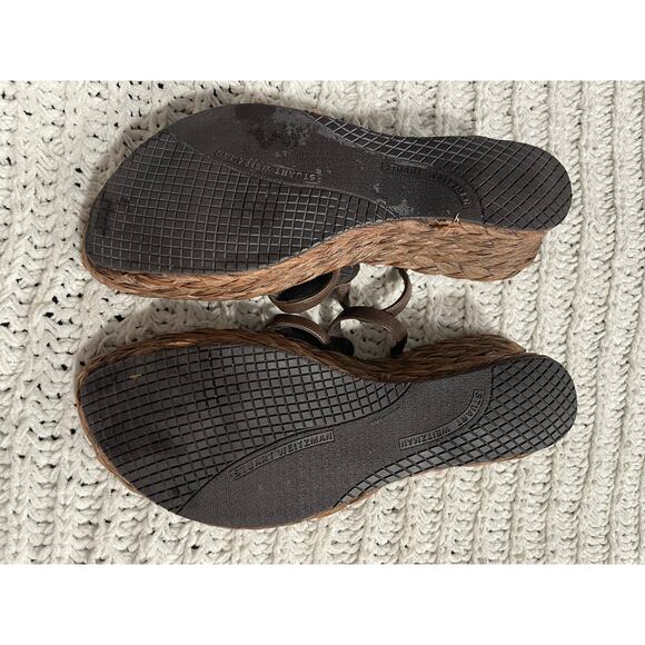 Stuart Weitzman Sandals Beaded Platform Woven Womens 7 M Brown Spain 45946 *Flaw - Picture 3 of 11